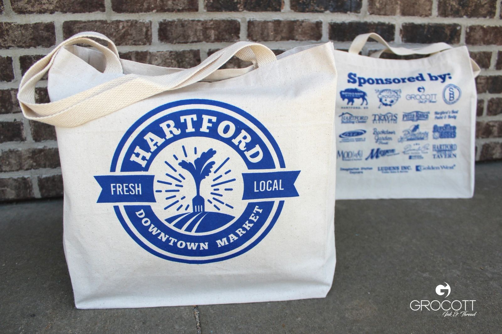 Hartford Downtown Market printed canvas tote bags