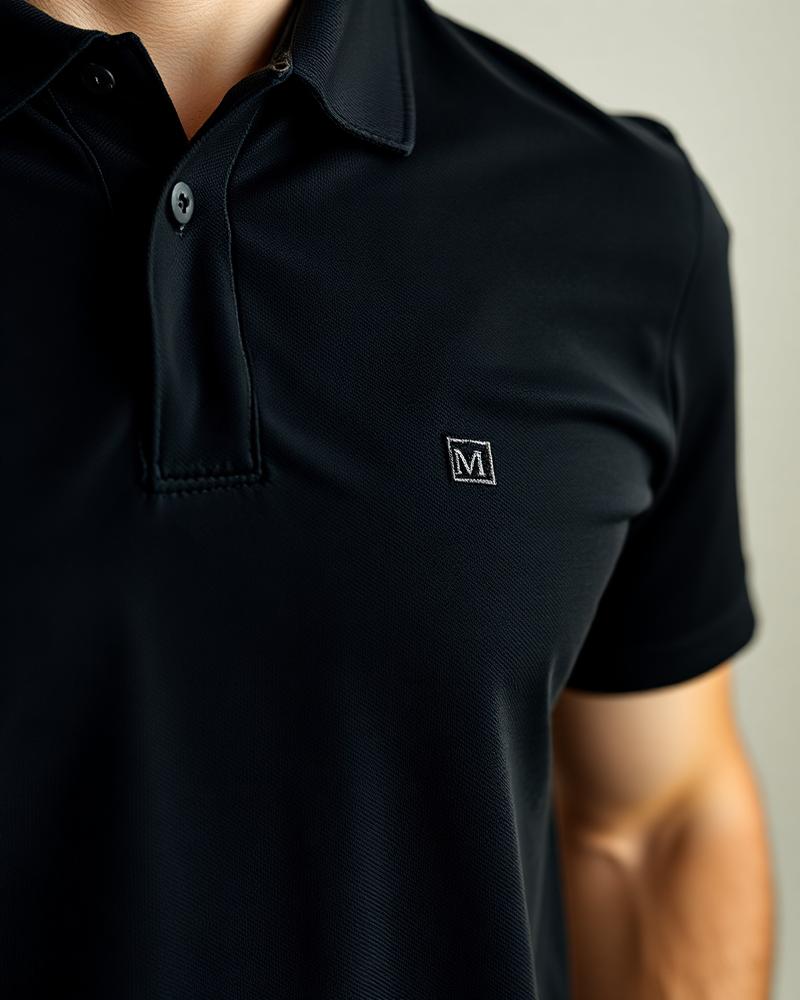 Business polos embroidered with a company logo, ready for pickup — custom apparel, Grocott Ink & Thread